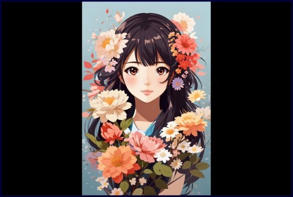Download Japanese Cute Anime with Flowers - Premium Resources