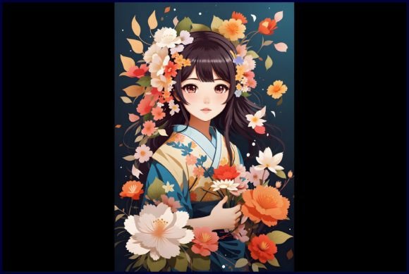 Download Japanese Cute Anime with Flowers - Premium Resources